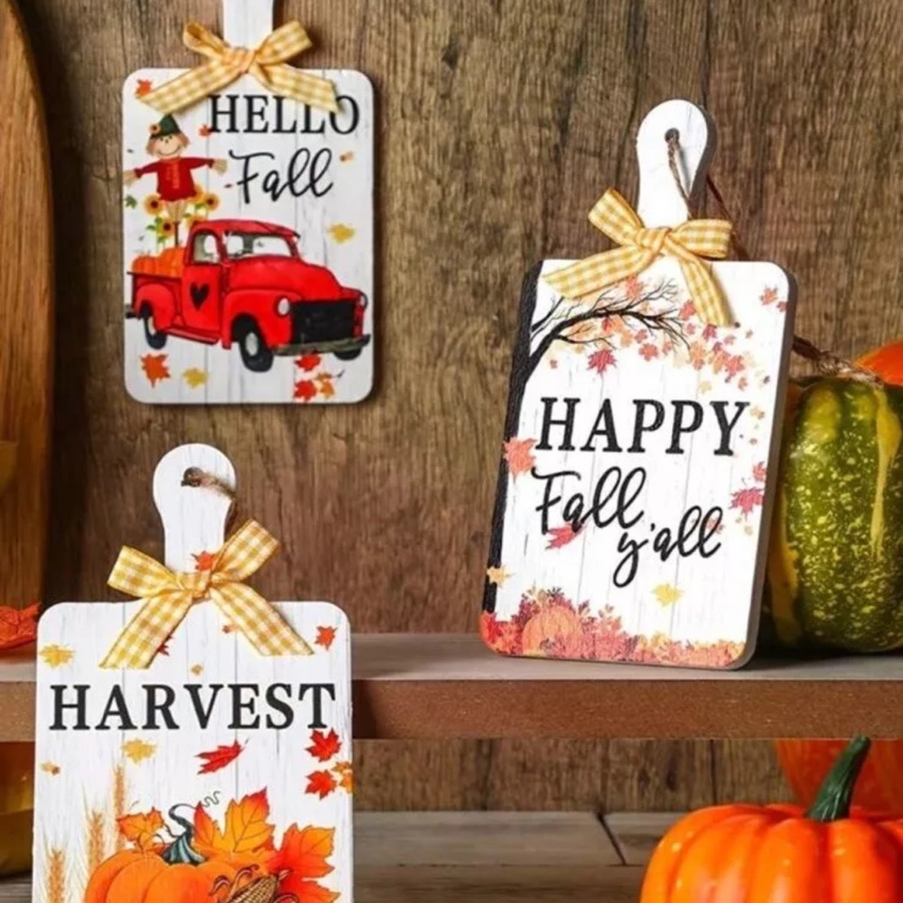 NWT,Set Of 3  Thanksgiving / Fall Wooden Signs